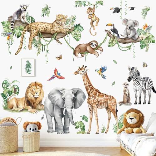 decalmile Large Safari Animals Wall Stickers for Kids Room and Baby Nursery