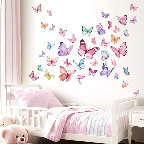 Wondever Watercolor Butterfly Wall Stickers for Girls Bedroom Baby Nursery