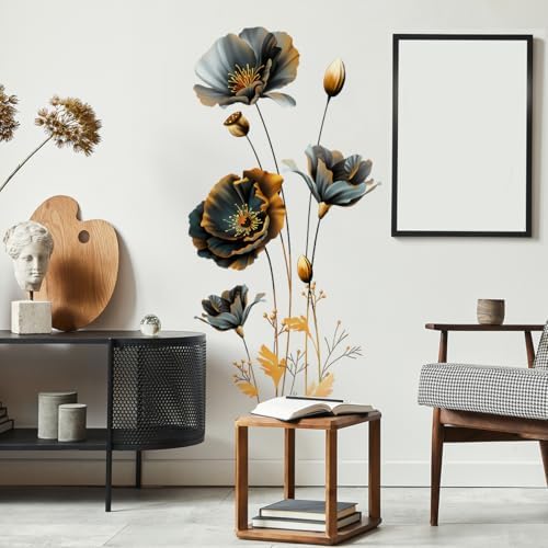 Large 3D Flowers Wall Decals - Gold and Black Design