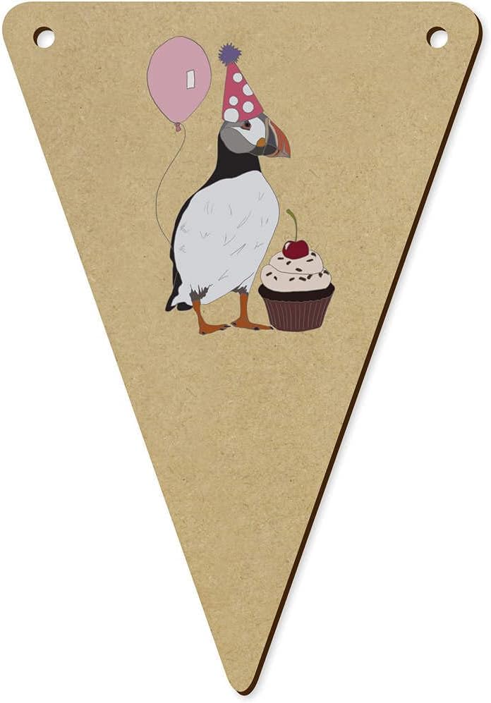 Azeeda 5 x 140mm Party Puffin Cupcake Wooden Bunting Flags