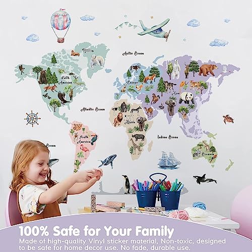 iinuu Animal World Map Wall Decals for Kids