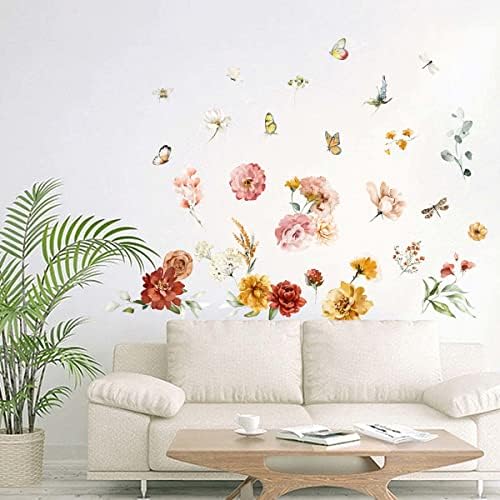 Runtoo Peony Flower Wall Stickers for Bedroom and Nursery Decor