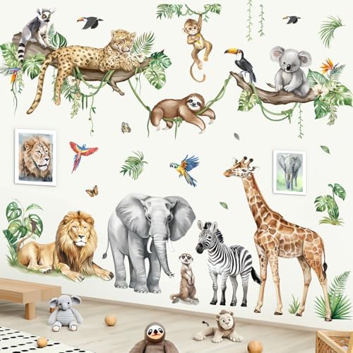 decalmile Large Safari Animals Wall Stickers for Kids Room and Baby Nursery