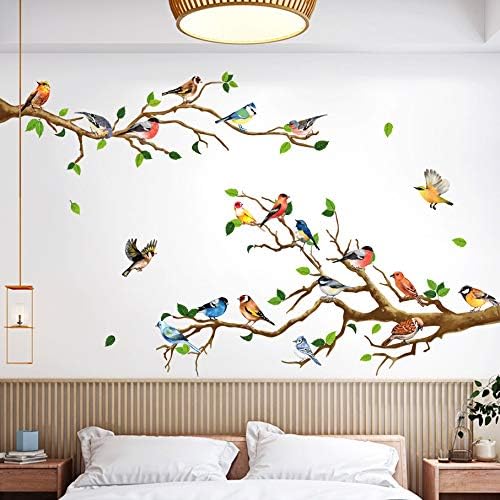 RW-ZSZ1069 Colorful Birds On Tree Wall Decals - DIY Removable Stickers For Kids Bedroom And Office