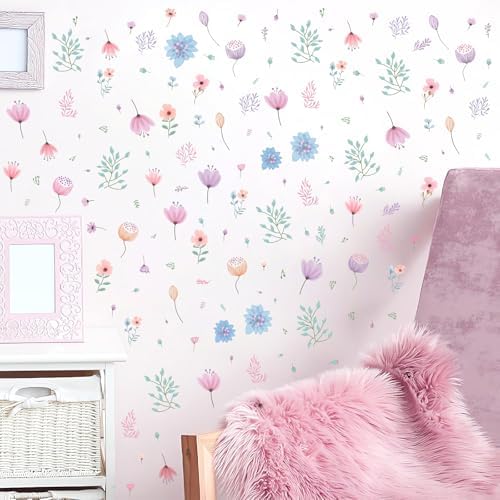 Small Floral Wall Stickers Watercolor Boho Decor Peel and Stick