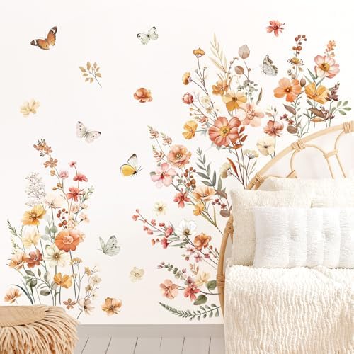 Boho Flower Wall Decals for Girls Room and Baby Nursery