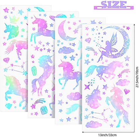 4 Sheets Unicorn Peel and Stick Wall Decal for Bedroom Playroom Living Room Decor