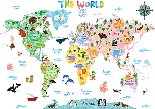 DECOWALL SG2-1615S Animal World Map Wall Stickers for Kids