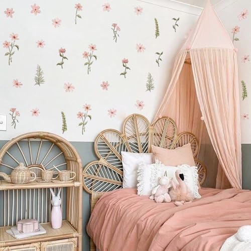 Coquette Boho Watercolor Wall Stickers - Colorful Wildflower Decals Peel Stick