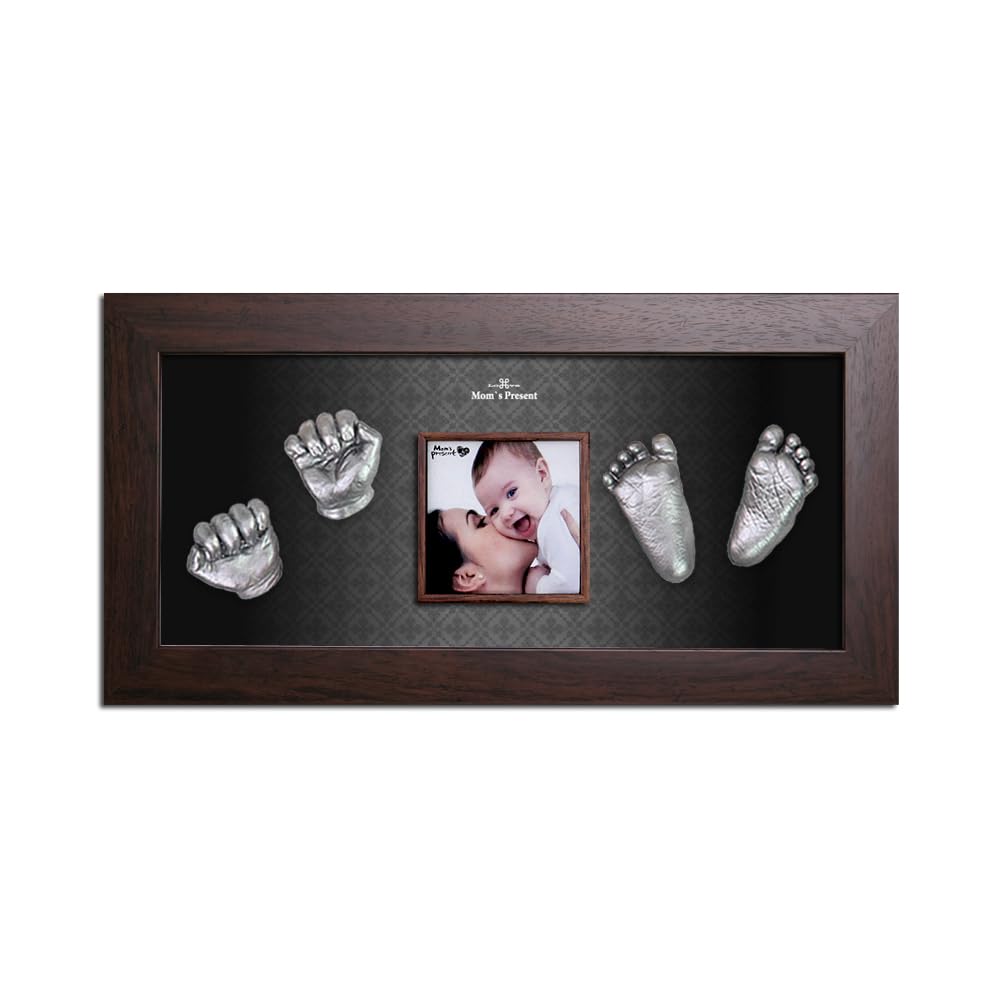 Love Moms Present Baby Hand Footprint Casting Kit with Brown Frame
