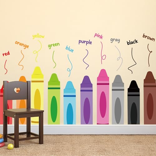 Colorful Crayon Wall Decals Peel and Stick Educational Decor