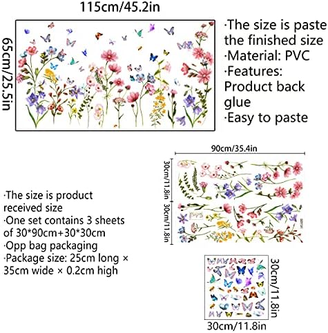 Colorful Flower Wall Stickers with Butterfly and Bee 88 Pcs Removable Decor