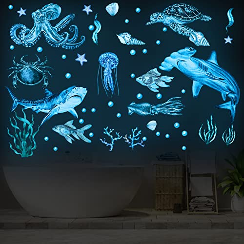 Sabary 4 Piece Glow in the Dark Ocean Wall Decals