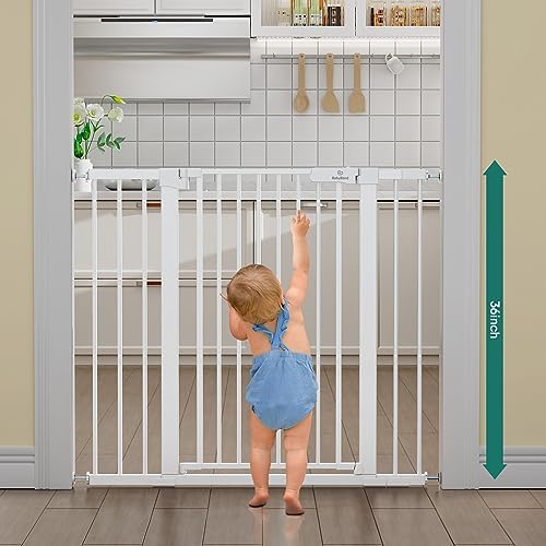 BabyBond 36 Inch Extra Tall Dog Gate with Auto Close and Pressure Mounting Kit White