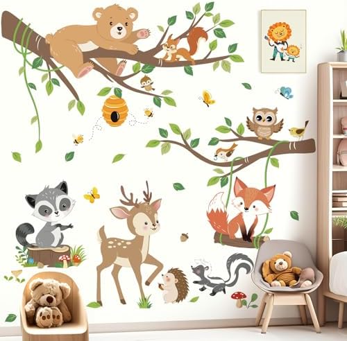 Decalmile Woodland Animals Tree Branch Wall Decals