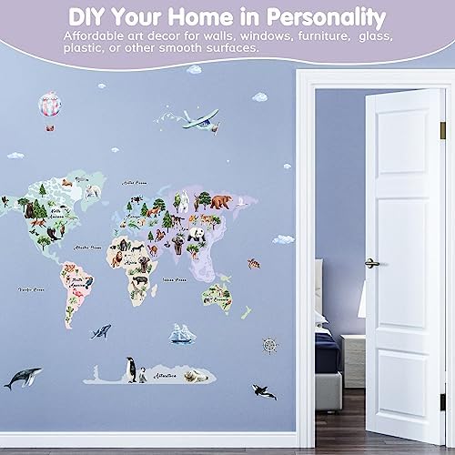 iinuu Animal World Map Wall Decals for Kids