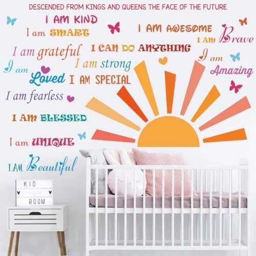 Inspirational Quotes Half Sun Peel and Stick Wall Decals for Baby Nursery Decor