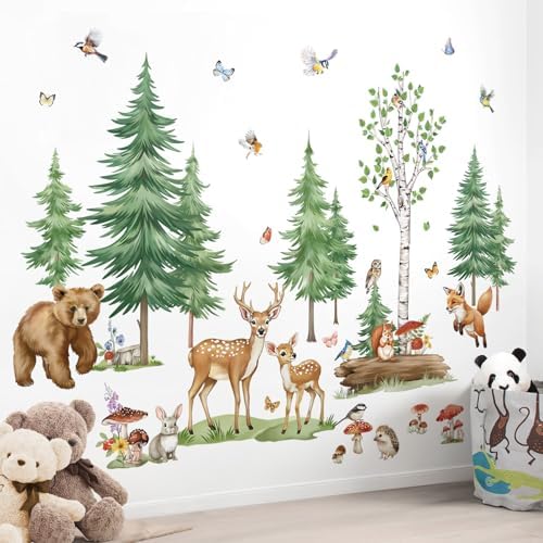 Wondever Large Pine Tree Forest Animals Wall Stickers