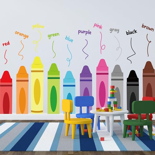 Colorful Crayon Wall Decals Peel and Stick Educational Decor