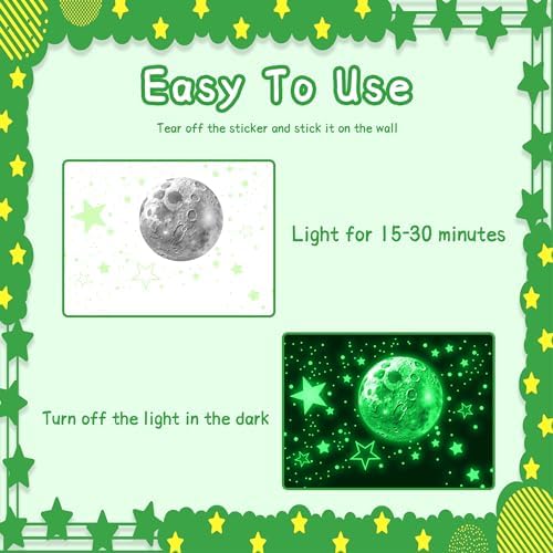 Glow in the Dark Stars and Moon Sticker for Wall and Ceiling Decor