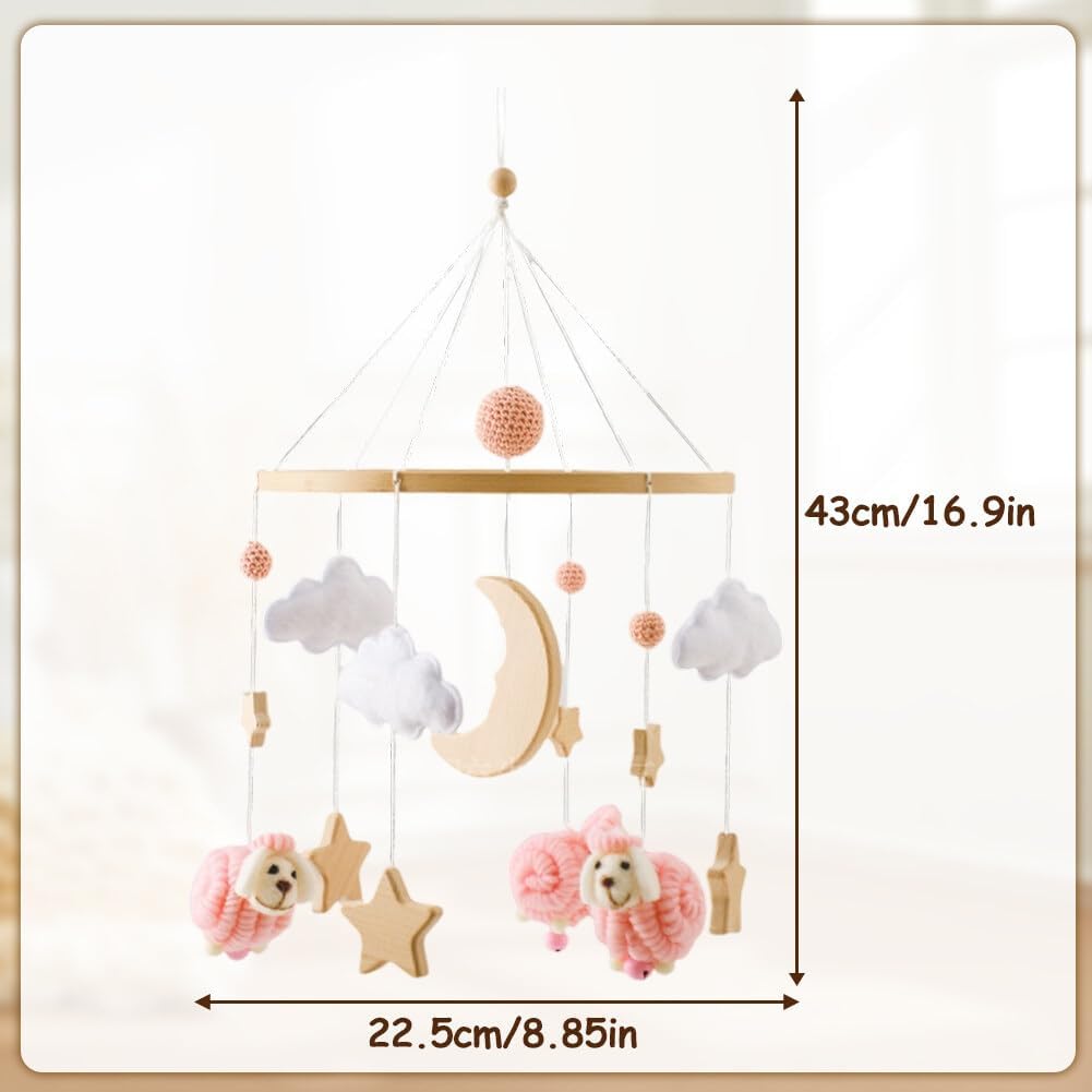 Baby Crib Mobile with Wooden Wind Chime Boho Decor Stars Clouds Moon