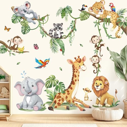 Safari Animals Tree Branch Wall Stickers for Kids Room Decor