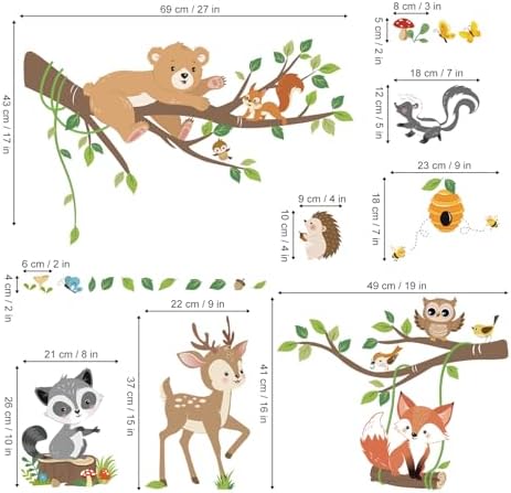 Decalmile Woodland Animals Tree Branch Wall Decals