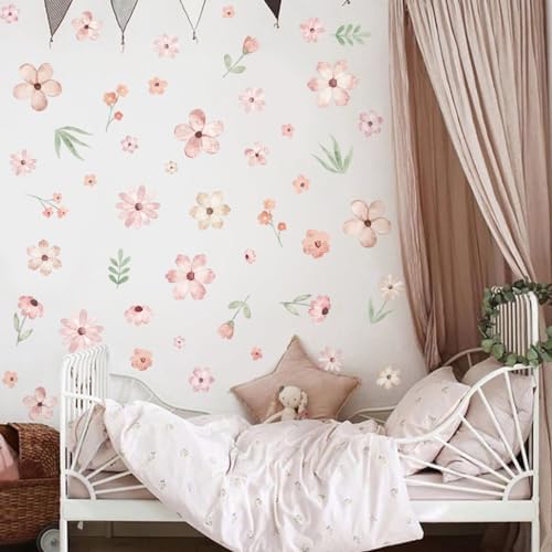 Boho Flower Wall Decals Pink Watercolor Decor Stickers