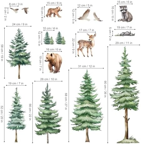 Decalmile Large Pine Tree Wall Decals Woodland Bear Stickers for Kids Room