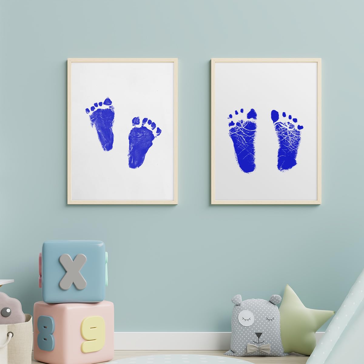 2 PCS Inkless Baby Handprint Footprint Kit with Wiping Pad Blue