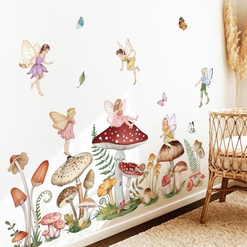 Wondever Woodland Mushroom Wall Decals for Girls Room Decor