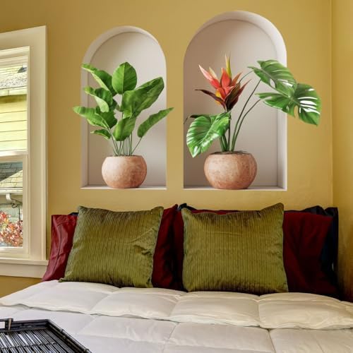 3D Potted Plants Wall Sticker Green Plants Decor for Living Room Bedroom