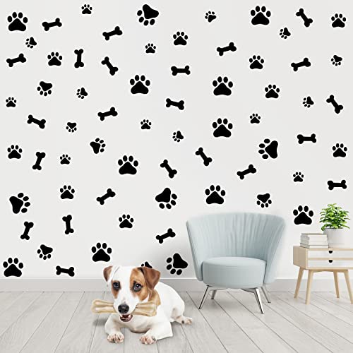 76 Pieces Black Dog Paw Decal Wall Sticker
