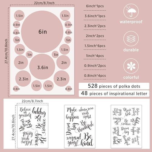 Tallew 576 Pcs Polka Dot Wall Decals Inspirational Motivational Quote Sticker Set