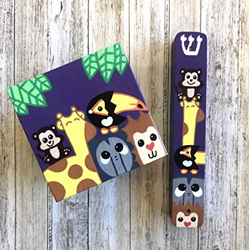 Jewish Baby Gift Set with Hamsa Mezuzah Tzedakah Box