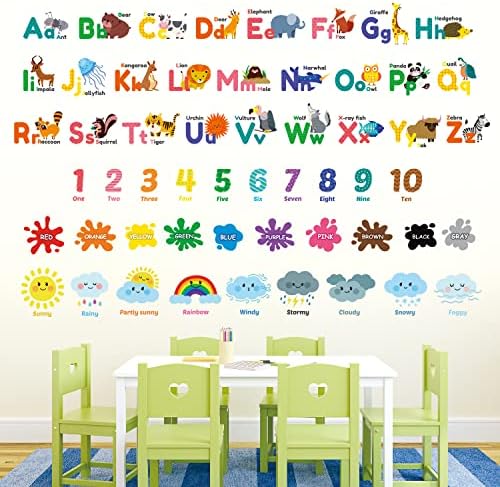 DECOWALL Animal Alphabet Numbers Wall Stickers for Kids Playroom Bedroom Nursery