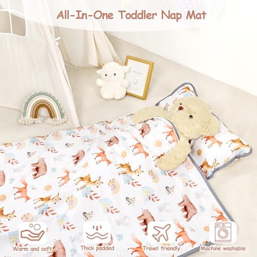 Toddler Nap Mat with Pillow and Blanket Soft Portable Sleep Mat for Kids