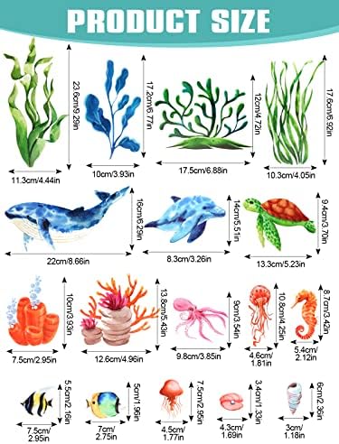Kalolary Under The Sea Wall Decals Set - 3D Coral Reef Ocean Grass Bubbles More