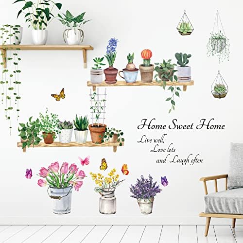 DECOWALL Flower Pots Wall Decals Peel Stick Stickers