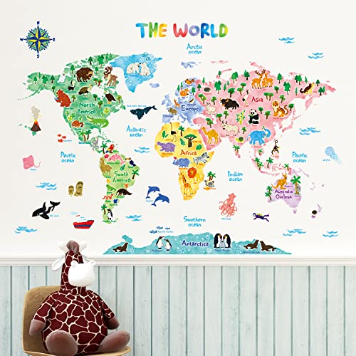 DECOWALL SG2-1615S Animal World Map Wall Stickers for Kids