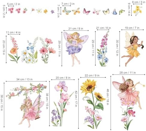 Wondever Fairy Flower Wall Stickers for Girls Bedroom Kids Room Baby Nursery