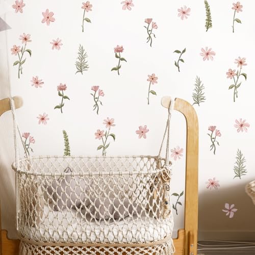Coquette Boho Watercolor Wall Stickers - Colorful Wildflower Decals Peel Stick