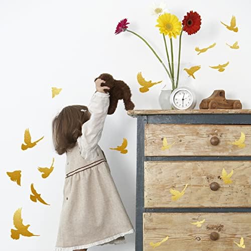 SUPERDANT 40PCS Gold Flying Birds Wall Stickers
