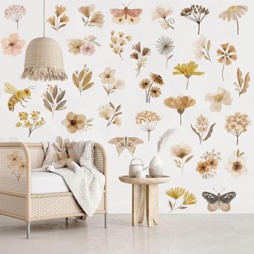 53 Pcs Boho Flower Wall Stickers Vintage Botanical Decor
