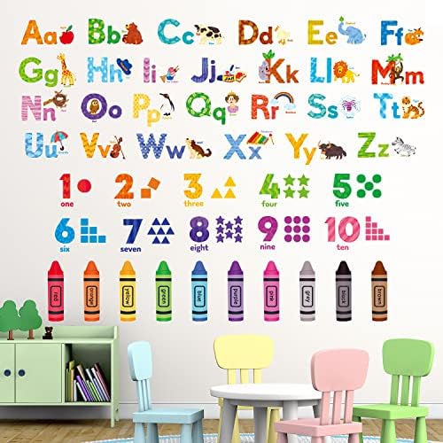 DECOWALL Animal Alphabet Numbers Wall Stickers for Kids Room Decor