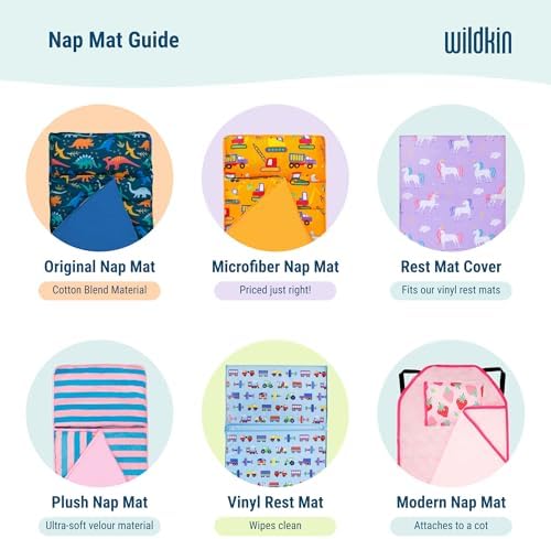 Wildkin Quilted Kids Nap Mat with Pillow and Elastic Straps