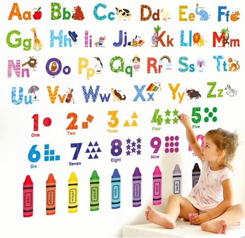 DECOWALL Animal Alphabet Numbers Wall Stickers for Kids Room Decor