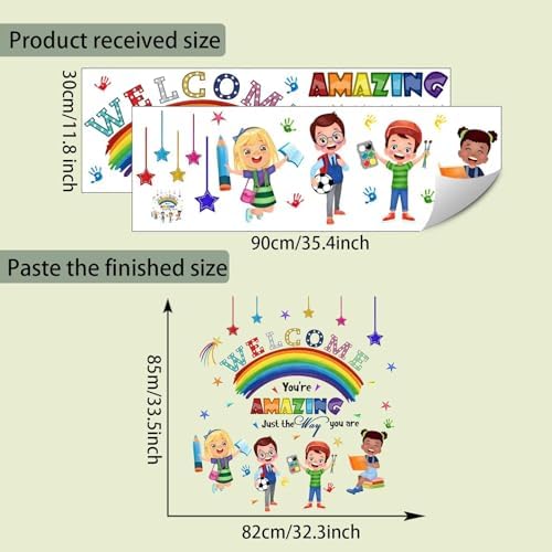 Kids Inspirational Quotes Wall Decal Reading Corner Rainbow Stickers for Classroom and Playroom