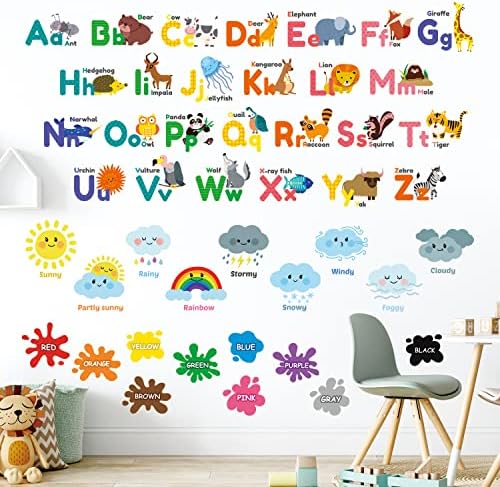 DECOWALL Animal Alphabet Numbers Wall Stickers for Kids Playroom Bedroom Nursery