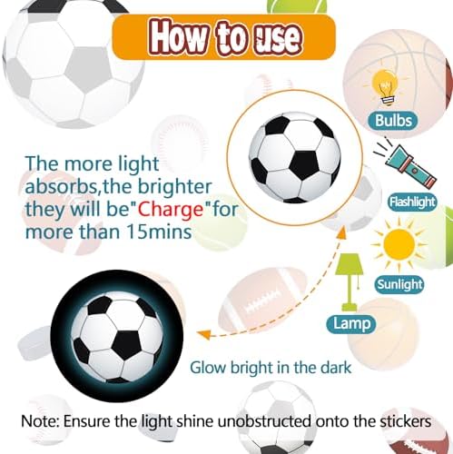 Glow in The Dark Sports Wall Decals for Kids Room